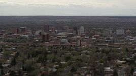 5.7K aerial stock footage of the city's high-rise buildings seen from neighborhood, Downtown Albuquerque, New Mexico Aerial Stock Footage | DX0002_126_038