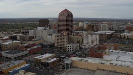 5.7K aerial stock footage reverse view and orbit Albuquerque Plaza office building, Downtown Albuquerque, New Mexico Aerial Stock Footage | DX0002_127_002