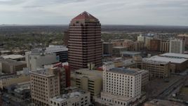 5.7K aerial stock footage approach and orbit Albuquerque Plaza and neighboring city buildings, Downtown Albuquerque, New Mexico Aerial Stock Footage | DX0002_127_015