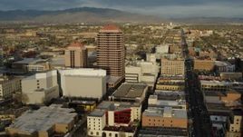 5.7K aerial stock footage circling around Albuquerque Plaza high-rise and city buildings, Downtown Albuquerque, New Mexico Aerial Stock Footage | DX0002_127_034