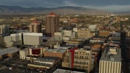 5.7K aerial stock footage of approaching office high-rise and city buildings, Downtown Albuquerque, New Mexico Aerial Stock Footage | DX0002_127_037