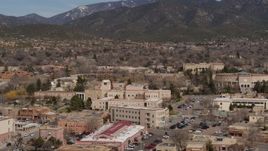 5.7K aerial stock footage of orbiting Bataan Memorial Building near capitol building, Santa Fe, New Mexico Aerial Stock Footage | DX0002_129_039