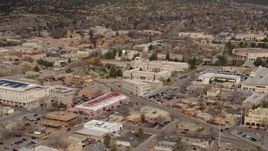 5.7K aerial stock footage ascend for view of Bataan Memorial Building near capitol, Santa Fe, New Mexico Aerial Stock Footage | DX0002_130_003
