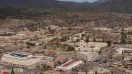 5.7K aerial stock footage flyby downtown and Bataan Memorial Building near capitol, Santa Fe, New Mexico Aerial Stock Footage | DX0002_130_004