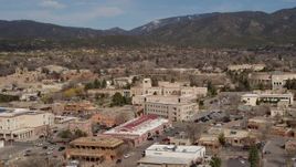5.7K aerial stock footage approach Bataan Memorial Building near capitol, Santa Fe, New Mexico Aerial Stock Footage | DX0002_130_005
