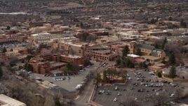 5.7K aerial stock footage fly away from and by hotels and a cathedral in Santa Fe, New Mexico Aerial Stock Footage | DX0002_130_034