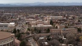 5.7K aerial stock footage an orbit around the Bataan Memorial Building near capitol building, Santa Fe, New Mexico Aerial Stock Footage | DX0002_130_039