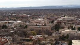 5.7K aerial stock footage of a reverse view of the Bataan Memorial Building in Santa Fe, New Mexico Aerial Stock Footage | DX0002_130_041