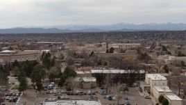 5.7K aerial stock footage of the Bataan Memorial Building in Santa Fe, New Mexico Aerial Stock Footage | DX0002_130_042
