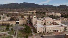 5.7K aerial stock footage of a close orbit of the Bataan Memorial Building in Santa Fe, New Mexico Aerial Stock Footage | DX0002_131_002