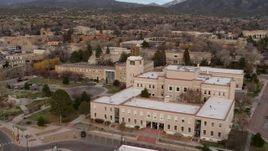 5.7K aerial stock footage orbit and fly away from the Bataan Memorial Building, Santa Fe, New Mexico Aerial Stock Footage | DX0002_131_007