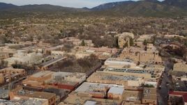 5.7K aerial stock footage of a view of the cathedral while orbiting Santa Fe Plaza, Santa Fe, New Mexico Aerial Stock Footage | DX0002_131_022