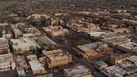 5.7K aerial stock footage orbit Santa Fe Plaza near the cathedral in Santa Fe, New Mexico Aerial Stock Footage | DX0002_131_032