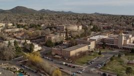 5.7K aerial stock footage orbit and fly away from state capitol, revealing Bataan Memorial Building, Santa Fe, New Mexico Aerial Stock Footage | DX0002_131_041