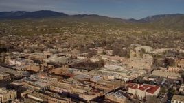 5.7K aerial stock footage flying past downtown area of Santa Fe, New Mexico Aerial Stock Footage | DX0002_132_005