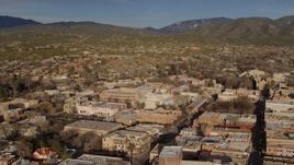 5.7K aerial stock footage descending past downtown buildings, Santa Fe, New Mexico Aerial Stock Footage | DX0002_132_006