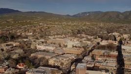 5.7K aerial stock footage slowly passing by downtown buildings, Santa Fe, New Mexico Aerial Stock Footage | DX0002_132_007