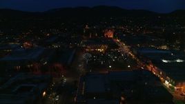 5.7K aerial stock footage view of cathedral at night while orbiting Santa Fe Plaza, Santa Fe, New Mexico Aerial Stock Footage | DX0002_132_019