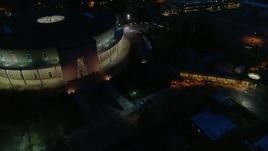 5.7K aerial stock footage approach and orbit the New Mexico State Capitol at night, Santa Fe, New Mexico Aerial Stock Footage | DX0002_132_022