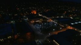 5.7K aerial stock footage approach and orbit Santa Fe Plaza near the cathedral at night, Santa Fe, New Mexico Aerial Stock Footage | DX0002_132_028