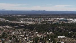 5.7K aerial stock footage approach bridge across a canyon and the Los Alamos National Laboratory, New Mexico Aerial Stock Footage | DX0002_134_003
