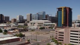5.7K aerial stock footage of orbiting the arena near condo complex in Downtown Phoenix, Arizona Aerial Stock Footage | DX0002_136_004