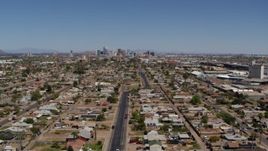 5.7K aerial stock footage of a wide view of the city's skyline in Downtown Phoenix, Arizona Aerial Stock Footage | DX0002_137_004