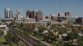 5.7K aerial stock footage of passing tall office buildings in Downtown Phoenix, Arizona Aerial Stock Footage | DX0002_137_033