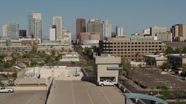 5.7K aerial stock footage of a view of tall office buildings, seen from near the capitol in Downtown Phoenix, Arizona Aerial Stock Footage | DX0002_137_071