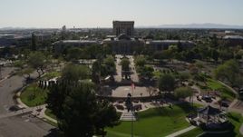 5.7K aerial stock footage reverse view of plaza and the Arizona State Capitol building in Phoenix, Arizona Aerial Stock Footage | DX0002_138_005