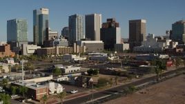 5.7K aerial stock footage slowly approaching the city's high-rise office buildings in Downtown Phoenix, Arizona Aerial Stock Footage | DX0002_138_014
