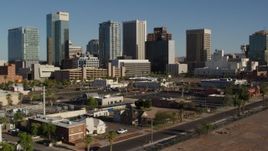 5.7K aerial stock footage a reverse view of the city's high-rise office buildings in Downtown Phoenix, Arizona Aerial Stock Footage | DX0002_138_015