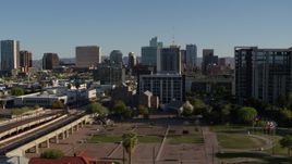 5.7K aerial stock footage of cultural center, hotel and condo complex by Central Avenue in Downtown Phoenix, Arizona Aerial Stock Footage | DX0002_138_019
