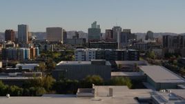 5.7K aerial stock footage of high-rise office buildings seen from apartment buildings in Downtown Phoenix, Arizona Aerial Stock Footage | DX0002_138_035