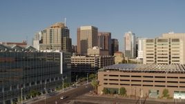 5.7K aerial stock footage approach a group of high-rise office buildings in Downtown Phoenix, Arizona Aerial Stock Footage | DX0002_142_041