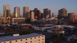 5.7K aerial stock footage of tall office towers in the city's skyline at sunset, Downtown Phoenix, Arizona Aerial Stock Footage | DX0002_143_041