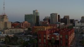 5.7K aerial stock footage of towering office buildings seen from 2nd Avenue at sunset, Downtown Phoenix, Arizona Aerial Stock Footage | DX0002_143_048
