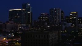 5.7K aerial stock footage slowly passing by high-rise office towers at twilight, Downtown Phoenix, Arizona Aerial Stock Footage | DX0002_143_071