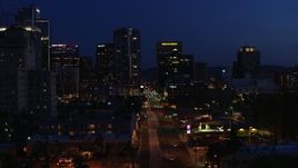 5.7K aerial stock footage slowly passing by 1st Avenue and high-rise office towers at twilight, Downtown Phoenix, Arizona Aerial Stock Footage | DX0002_143_072