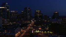 5.7K aerial stock footage flyby building to reveal 1st Avenue and high-rise office towers at twilight, Downtown Phoenix, Arizona Aerial Stock Footage | DX0002_143_073