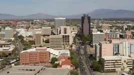 5.7K aerial stock footage of ascend with view of tall high-rise office towers in Downtown Tucson, Arizona Aerial Stock Footage | DX0002_144_026