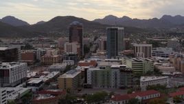 5.7K aerial stock footage orbit and approach office towers with Sentinel Peak in the background, Downtown Tucson, Arizona Aerial Stock Footage | DX0002_145_033