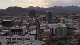 5.7K aerial stock footage approach office towers and Congress Street in Downtown Tucson, Arizona Aerial Stock Footage | DX0002_145_040