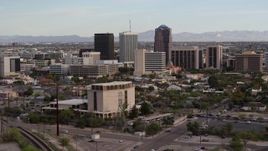 5.7K aerial stock footage three office towers seen from near university office building in Downtown Tucson, Arizona Aerial Stock Footage | DX0002_146_006