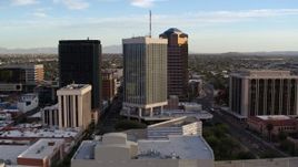 5.7K aerial stock footage approach Bank of America Plaza office tower in Downtown Tucson, Arizona Aerial Stock Footage | DX0002_146_020