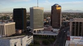 5.7K aerial stock footage fly away from Bank of America Plaza office tower in Downtown Tucson, Arizona Aerial Stock Footage | DX0002_146_021