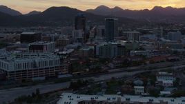 5.7K aerial stock footage focusing on high-rise office towers at sunset while ascending, Downtown Tucson, Arizona Aerial Stock Footage | DX0002_147_004