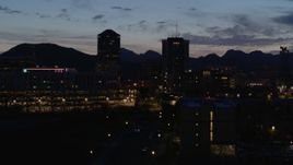 5.7K aerial stock footage approach and flyby two towering office buildings at twilight, Downtown Tucson, Arizona Aerial Stock Footage | DX0002_147_039