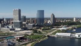 5.7K aerial stock footage of the city's skyscrapers in Downtown Milwaukee, Wisconsin Aerial Stock Footage | DX0002_149_036