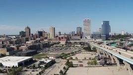 5.7K aerial stock footage of approaching the city's skyline in Downtown Milwaukee, Wisconsin Aerial Stock Footage | DX0002_149_039